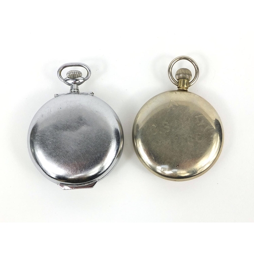 374 - Two Military interest pocket watches comprising a Carley & Clements LD example and a Mentor alarm ex... 