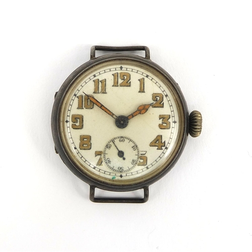 368 - Military interest silver cased trench watch with luminous hands, numbered 24023 to the interior, 3.3... 