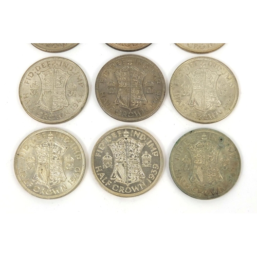 296 - Nine George VI half crowns comprising dates 1937,1939, 1940 1942, 1944, 1945, 1946, 1948 and 1950