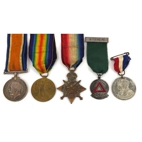 323 - Britih Military World War I trio awarded to T-31114PTE.S.J.BUSH.A.S.C. together with safe driving co... 