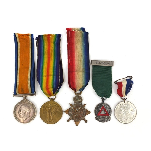 323 - Britih Military World War I trio awarded to T-31114PTE.S.J.BUSH.A.S.C. together with safe driving co... 