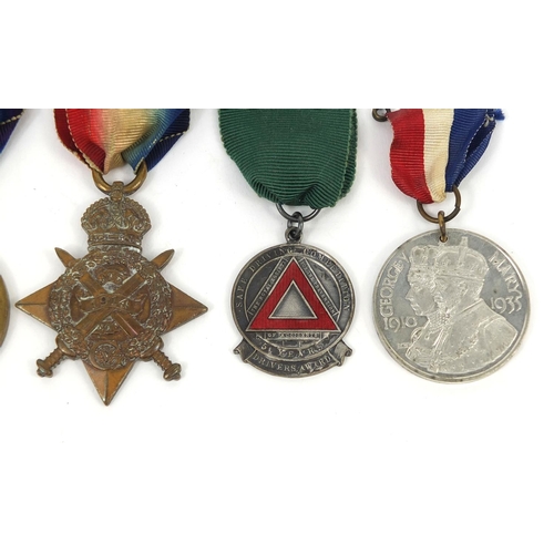 323 - Britih Military World War I trio awarded to T-31114PTE.S.J.BUSH.A.S.C. together with safe driving co... 