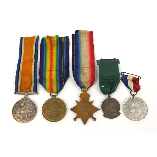 323 - Britih Military World War I trio awarded to T-31114PTE.S.J.BUSH.A.S.C. together with safe driving co... 