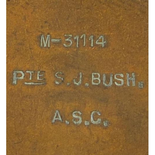 323 - Britih Military World War I trio awarded to T-31114PTE.S.J.BUSH.A.S.C. together with safe driving co... 