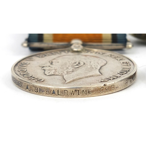 334 - British Military World War I Victory and 1914-18 War medal, awarded to J.55663A.J.BALDWIN.ORD.R.N. t... 