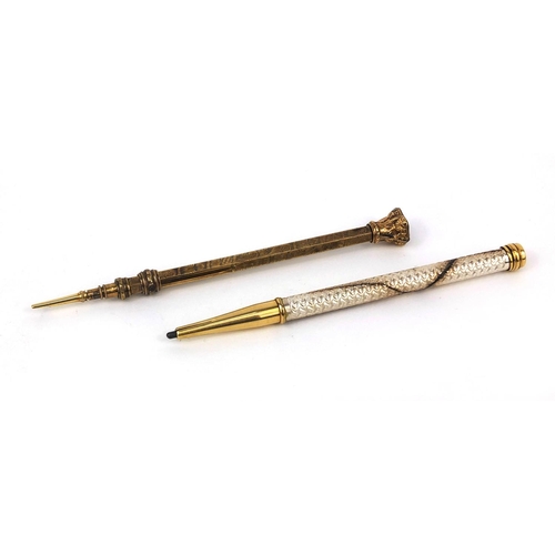 126 - Two propelling pencils comprising L & C Hardtmuth of Paris and a gold coloured metal example with ch... 