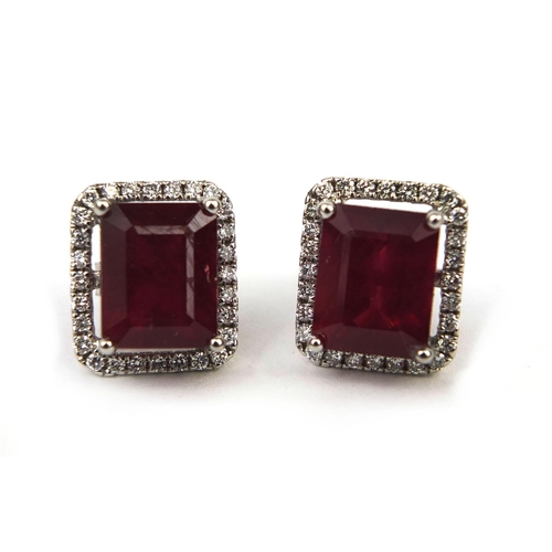 918 - Pair of 18ct white gold ruby and diamond earrings, 1.4cm long, approximate weight  6.4g