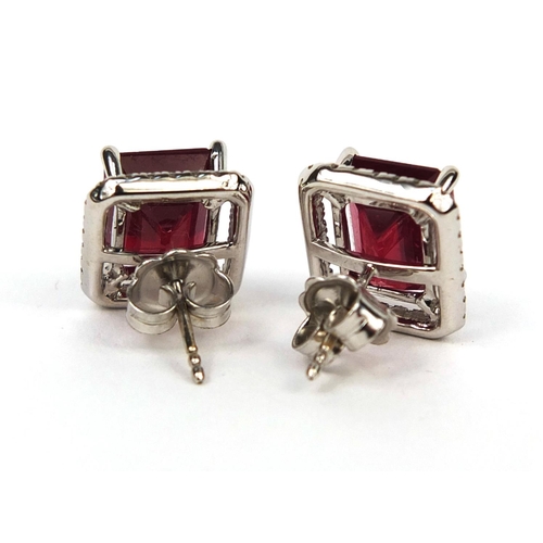 918 - Pair of 18ct white gold ruby and diamond earrings, 1.4cm long, approximate weight  6.4g