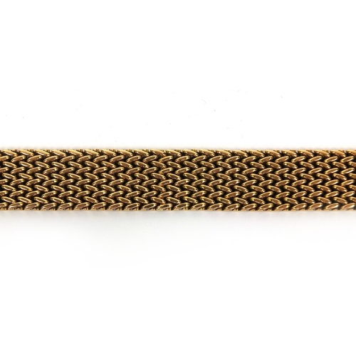 912 - Good quality French gold weave bracelet with impressed eagles head mark, 18cm long, approximate weig... 