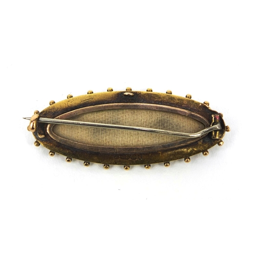 1003 - Victorian 15ct gold seed pearl mourning brooch, 4.2cm long, approximate weight 4.7g