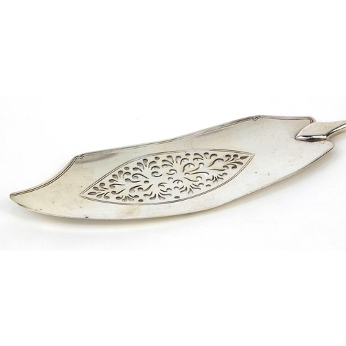 880 - Georgian silver fish slice with ivory handle and pierced blade, indistinct makers mark, London 1835,... 