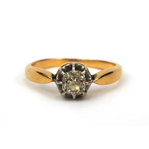 1008 - Unmarked gold diamond solitaire ring, size J, approximate weight 3.0g