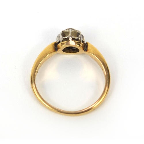 1008 - Unmarked gold diamond solitaire ring, size J, approximate weight 3.0g