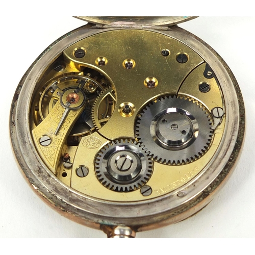 1085 - 800 grade silver Cyrus gentleman's open face pocket watch on a Victorian silver coloured metal watch... 