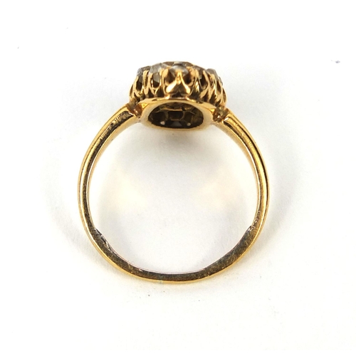 930 - Antique unmarked gold diamond cluster ring, size I, approximate weight 3.8g