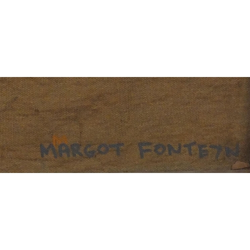 1322 - Oil onto canvas, head and shoulders portrait, Margot Fonteyn, bearing a signature Roy Cross, framed,... 