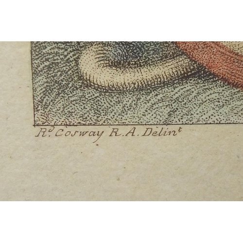 1278 - F Bartolozzi - Two late 18th century coloured etchings, one titled, the right Hon Harriet Viscountel... 