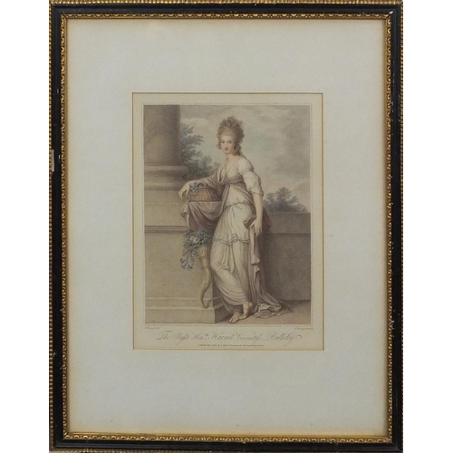 1278 - F Bartolozzi - Two late 18th century coloured etchings, one titled, the right Hon Harriet Viscountel... 