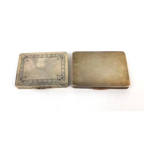 837 - Rectangular silver cigarette case with engine turned decoration, and an 800 grade silver rectangular... 