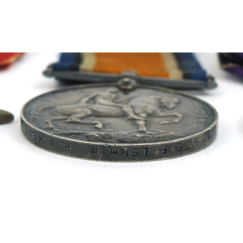 329 - British Military World War I trio awarded to 3012PTE.F.LENHAM.R.W.KENTR. Comprising The Victory meda... 