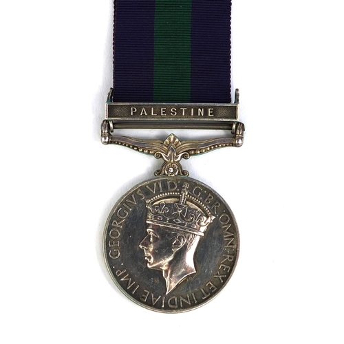 346 - George VI General service medal with Palestine bar awarded to 6913667RFMN.F.HALL.RIF.BRIG.