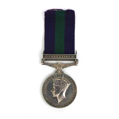 346 - George VI General service medal with Palestine bar awarded to 6913667RFMN.F.HALL.RIF.BRIG.