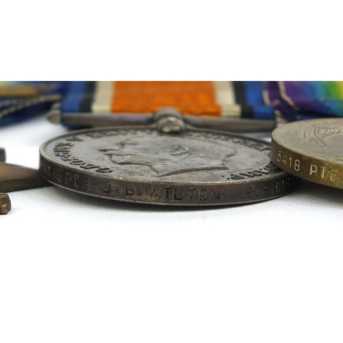 316 - British Military World War I trio awarded to 5418PTEJ.B.WILTON.20-HRS, comprising The Victory medal,... 