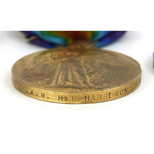 340 - British World War I war medal awarded to 302337.3.A.M.H.B.HARRISON.R.A.F. together with ID disc, RFC... 