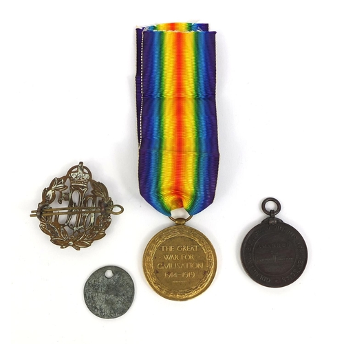 340 - British World War I war medal awarded to 302337.3.A.M.H.B.HARRISON.R.A.F. together with ID disc, RFC... 