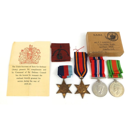 350 - British Military interest World War II medals with box of issue, awarded to Mr T F Warren of Eastbou... 