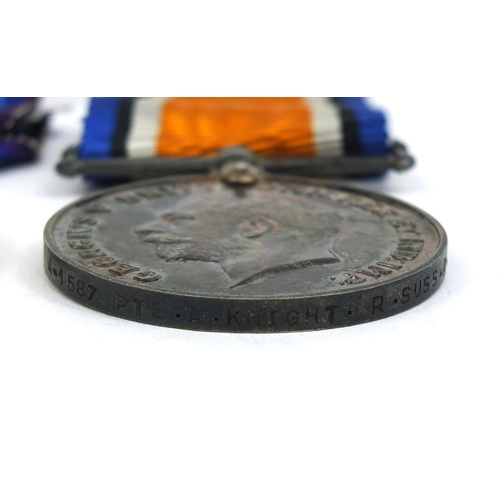 332 - British Military World War I Victory and 1914-18 War medals awarded to 4-1587PTE A.KNIGHTR.USS.R