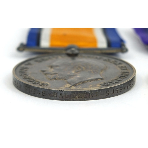 326 - British World War I Victory and 1914-18 War medals, awarded to 2339PTE.E.BALDOCK.SUSS.YEO (SUSSEX YE... 