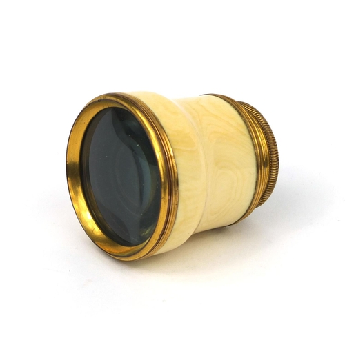 70 - 19th century ivory and gilt metal two drawer monocular, with tortoise shell eye pieces marked, Bauta... 