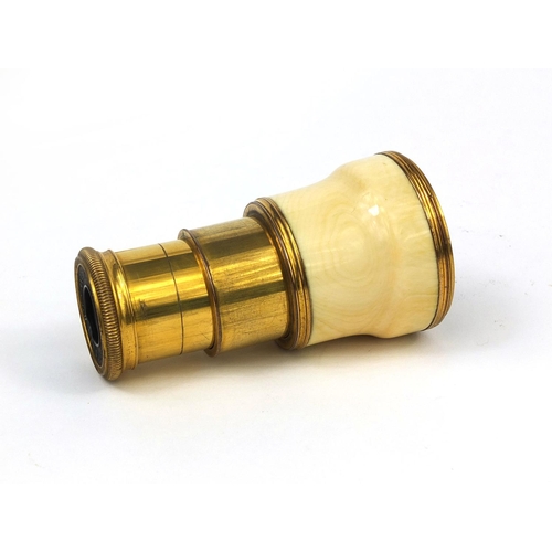 70 - 19th century ivory and gilt metal two drawer monocular, with tortoise shell eye pieces marked, Bauta... 