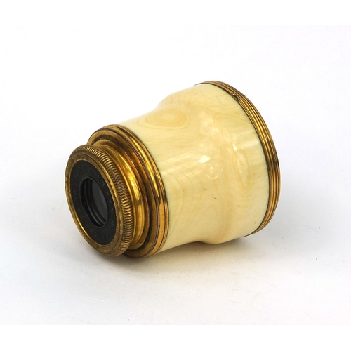 70 - 19th century ivory and gilt metal two drawer monocular, with tortoise shell eye pieces marked, Bauta... 