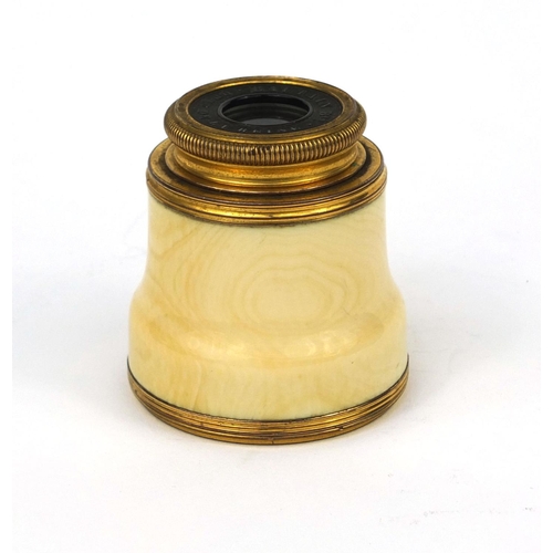 70 - 19th century ivory and gilt metal two drawer monocular, with tortoise shell eye pieces marked, Bauta... 