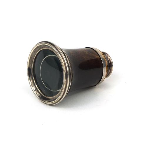 72 - Early Victorian stained ivory and silvered metal single drawer monocular, 6.5cm in length when close... 