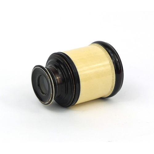 71 - Early Victorian part stained ivory mounted single drawer monocular, by Berge of London, late Ramsden... 