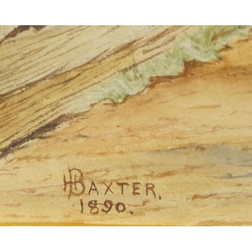 1270 - H Baxter 1890 - Victorian watercolour, standing terrier, mounted and gilt framed, 22cm x 14cm exclud... 