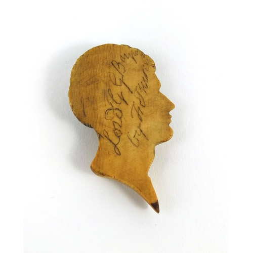 4 - Carved ivory bust of Lord George Gordon Byron, inscribed to the reverse, 5cm in length