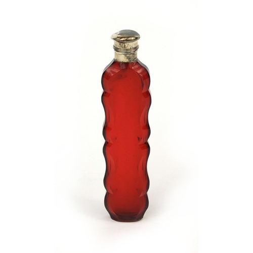 82 - Victorian silver topped ruby glass scent bottle, 10.2cm in length