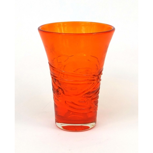 744 - Whitefriars tangerine glass vase with flared rim, 16cm high