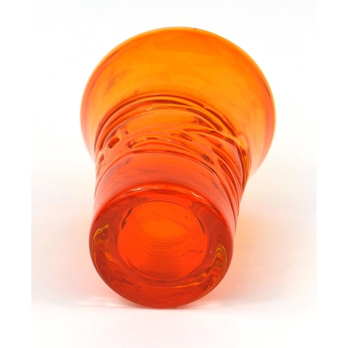 744 - Whitefriars tangerine glass vase with flared rim, 16cm high