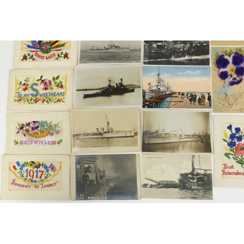 201 - Group of Military interest postcards, some photographic examples, including World War I silk, battle... 