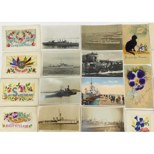 201 - Group of Military interest postcards, some photographic examples, including World War I silk, battle... 