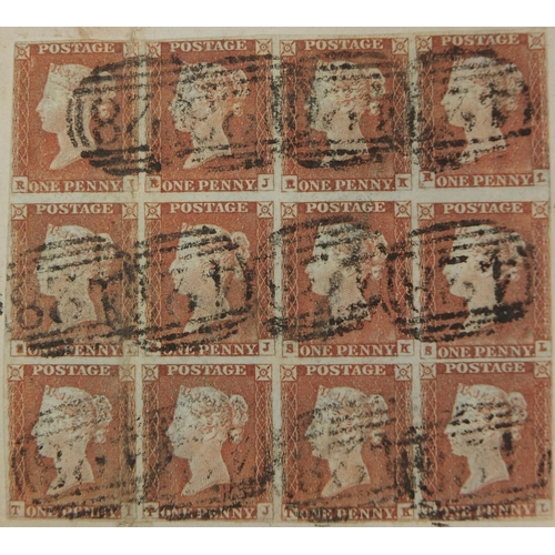 214 - Victorian postal history cover with a block of twelve penny red stamps, dated 1849