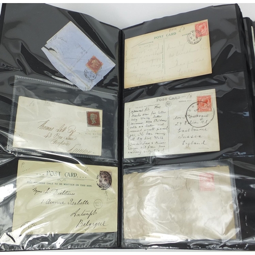 213 - Good album of mid 19th century and later postal history including over eighty penny reds, postal let... 