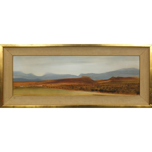 1259 - Gerald Parkinson - 1960's oil onto board, Spanish landscape, inscribed verso, mounted and gilt frame... 