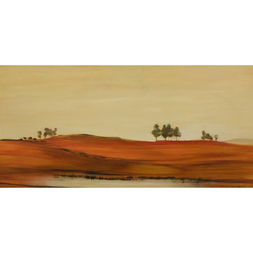 1260 - Gerald Parkinson - 1960's oil onto board, desert landscape, mounted and gilt framed, 90cm x 44cm exc... 