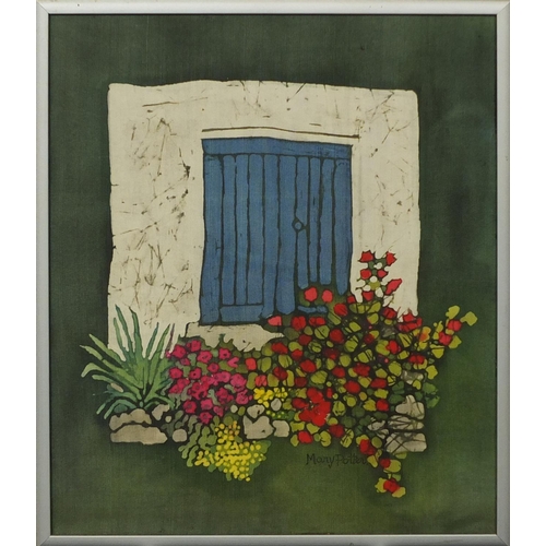 1281 - Mary Potter - Silk screen print, doorway on Alonysos, label verso, framed, 25cm x 20cm excluding the... 